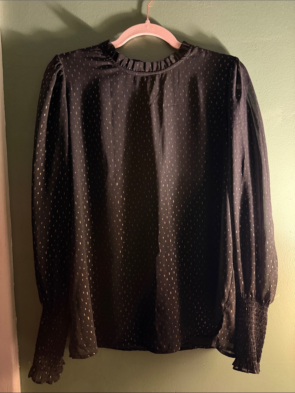Rachel Zoe Black Blouse with Gold Dot Accent